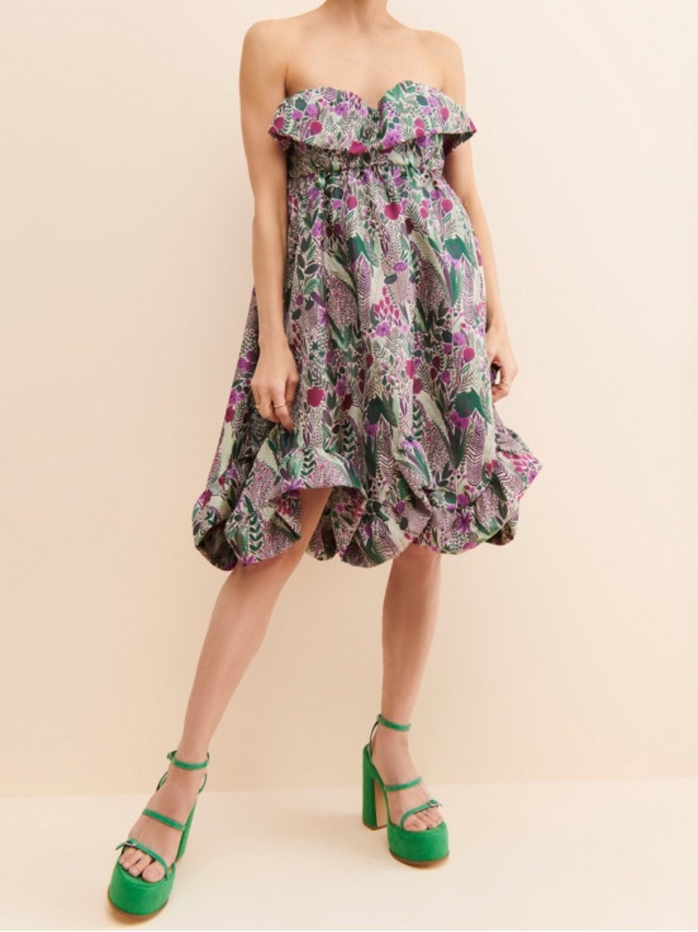 Anna Sui Floral Jacquard Strapless Dress